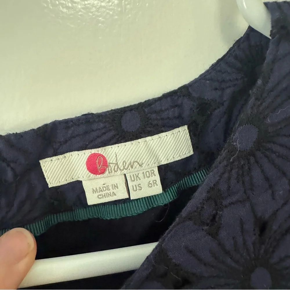 Boden Navy Claudette Broderie Midi Dress, Sz 6 - Picture 5 of 10